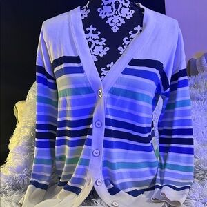 Talbots Blue and Green Striped Cardigan